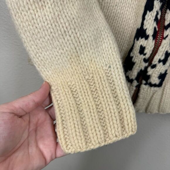 Lucky Brand Hand Knit Lambswool Aztec Totem Zip Cardigan Sweater Jacket Medium - Picture 8 of 9